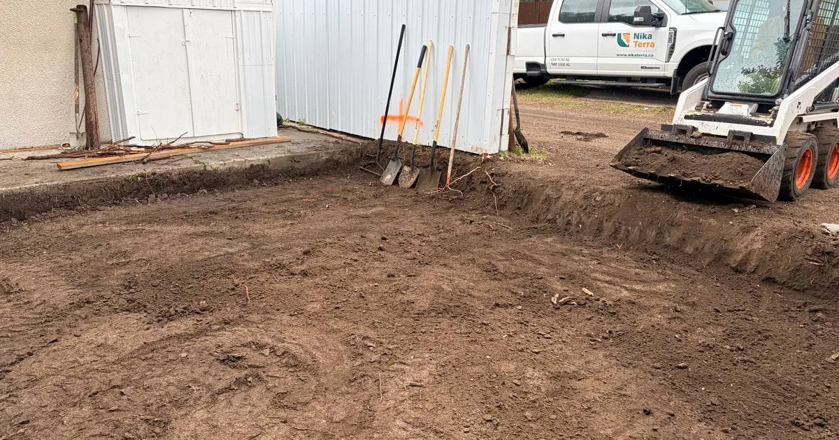 Backyard soil excavation and site preparation in Calgary