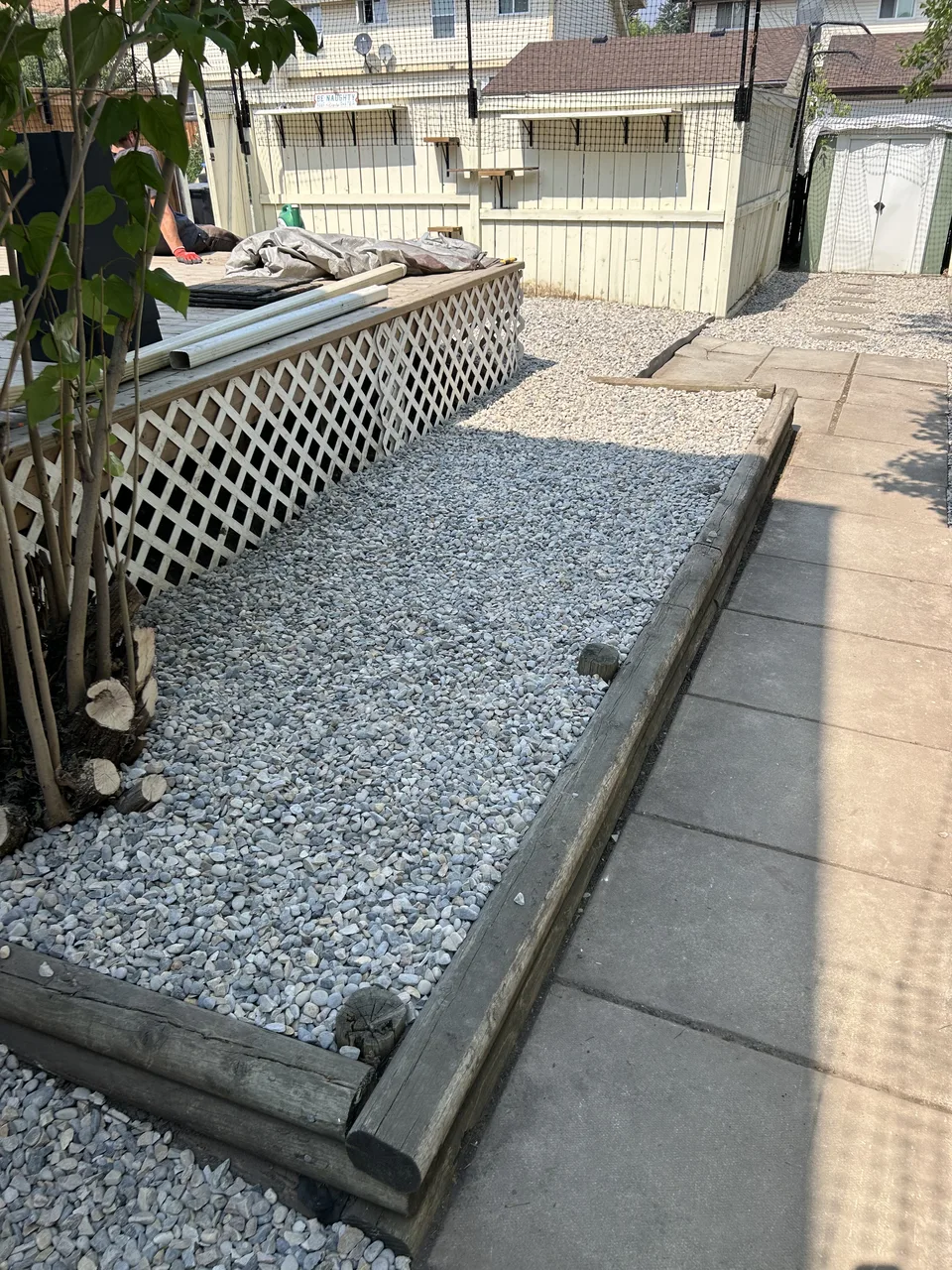 Calgary backyard bed after decorative rock installation and cleanup